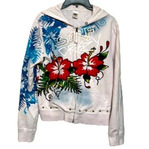 ⭐️ Circle of Life Surf Mania hoodie white red blue floral Hawaiian vibe M